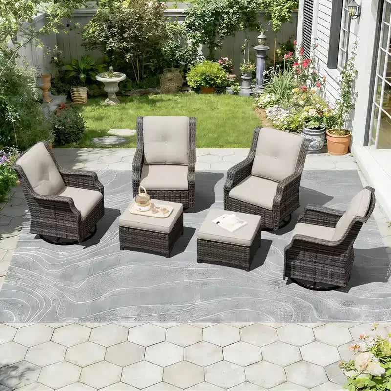 Ensemble fauteuil pivotant et repose-pieds UPTIOT 6 pièces : Rotation à 360° et tissu oléfine tout temps