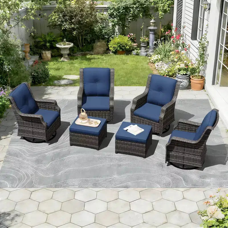 Ensemble fauteuil pivotant et repose-pieds UPTIOT 6 pièces : Rotation à 360° et tissu oléfine tout temps