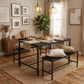 FurnitureR 3 Piece Dining Table Set with Benches, Modern Marble Kitchen Table Set, Space Saving Dining Room Set for Apartment or Small Dining Area