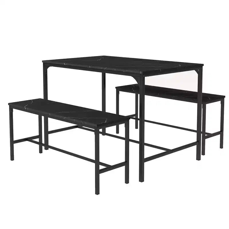 Ensemble de table à manger FurnitureR 3 pièces avec bancs, ensemble de table de cuisine moderne en marbre, ensemble de salle à manger peu encombrant pour appartement ou petite salle à manger