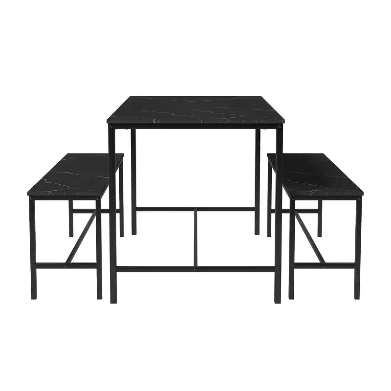Ensemble de table à manger FurnitureR 3 pièces avec bancs, ensemble de table de cuisine moderne en marbre, ensemble de salle à manger peu encombrant pour appartement ou petite salle à manger