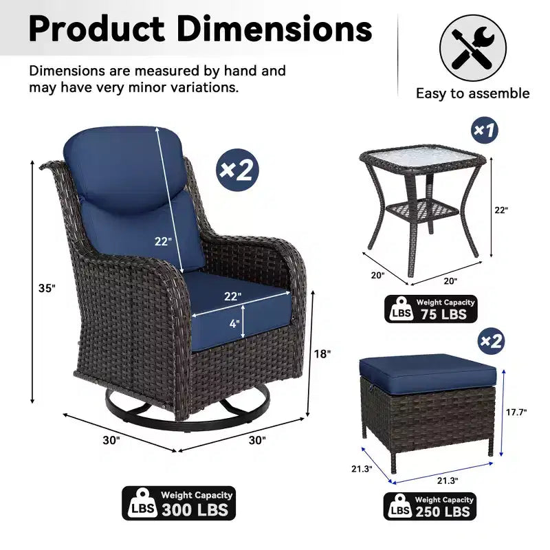 UPTIOT Ensemble de chaises berçantes d'extérieur avec pouf et table basse