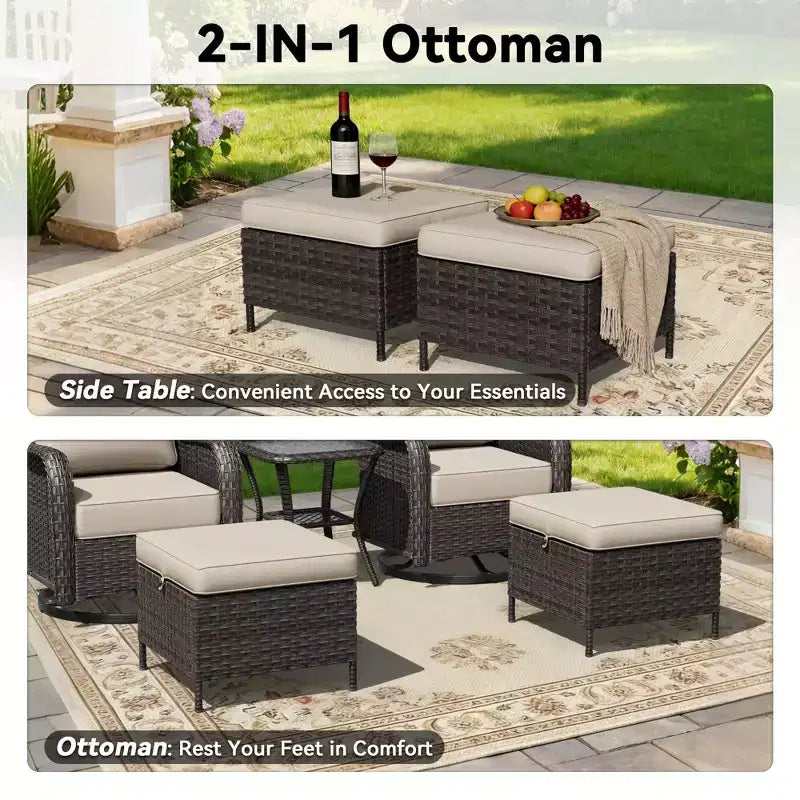 UPTIOT Ensemble de chaises berçantes d'extérieur avec pouf et table basse