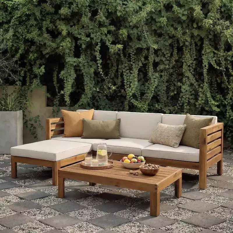 L-shape Outdoor Sectional Sofa Set Patio Leisure Lounge Set Garden Conversation Seating Set with Coffee Table & Water Resistant Cushion - ModernLuxe