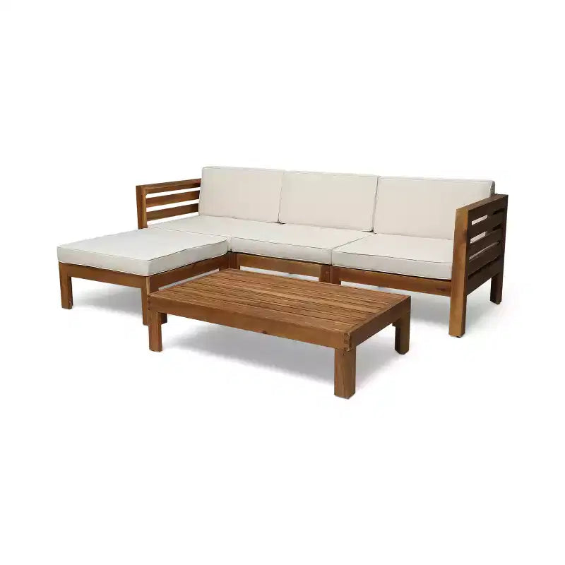 Canapé d'angle d'extérieur en forme de L, ensemble de loisirs pour patio, ensemble de sièges de conversation de jardin avec table basse et coussins résistants à l'eau - ModernLuxe