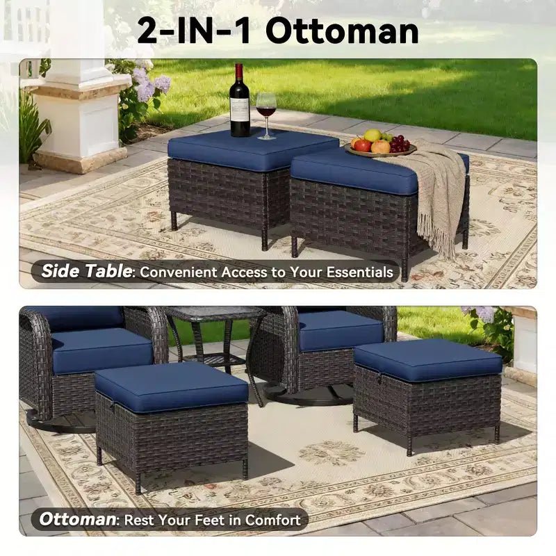 Ensemble de fauteuils à bascule d'extérieur UPTIOT avec ottoman convertible et table d'appoint pour la détente sur le patio