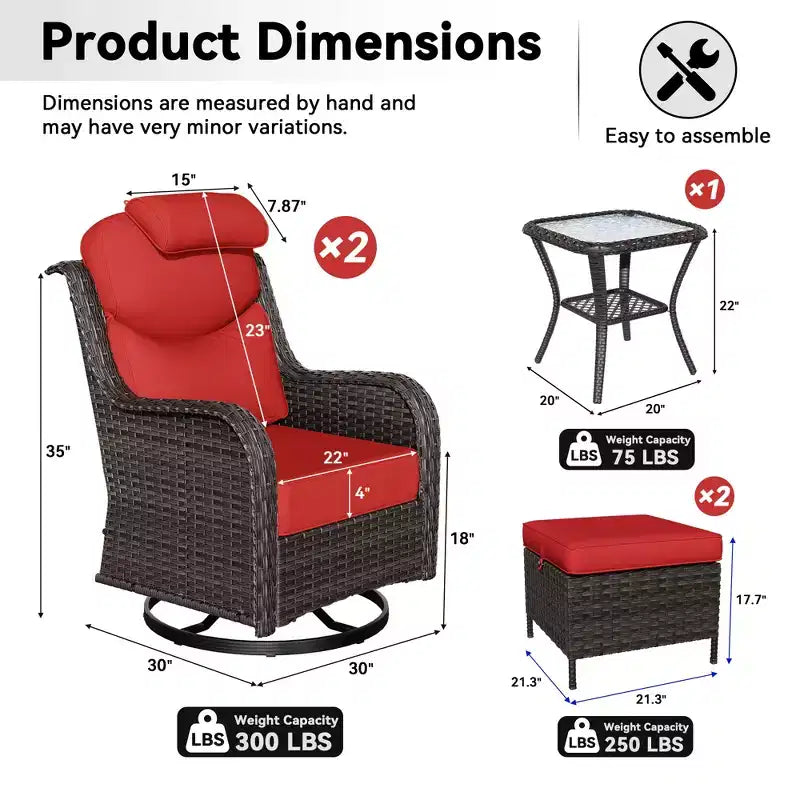 Ensemble de fauteuils à bascule d'extérieur UPTIOT avec ottoman convertible et table d'appoint pour la détente sur le patio