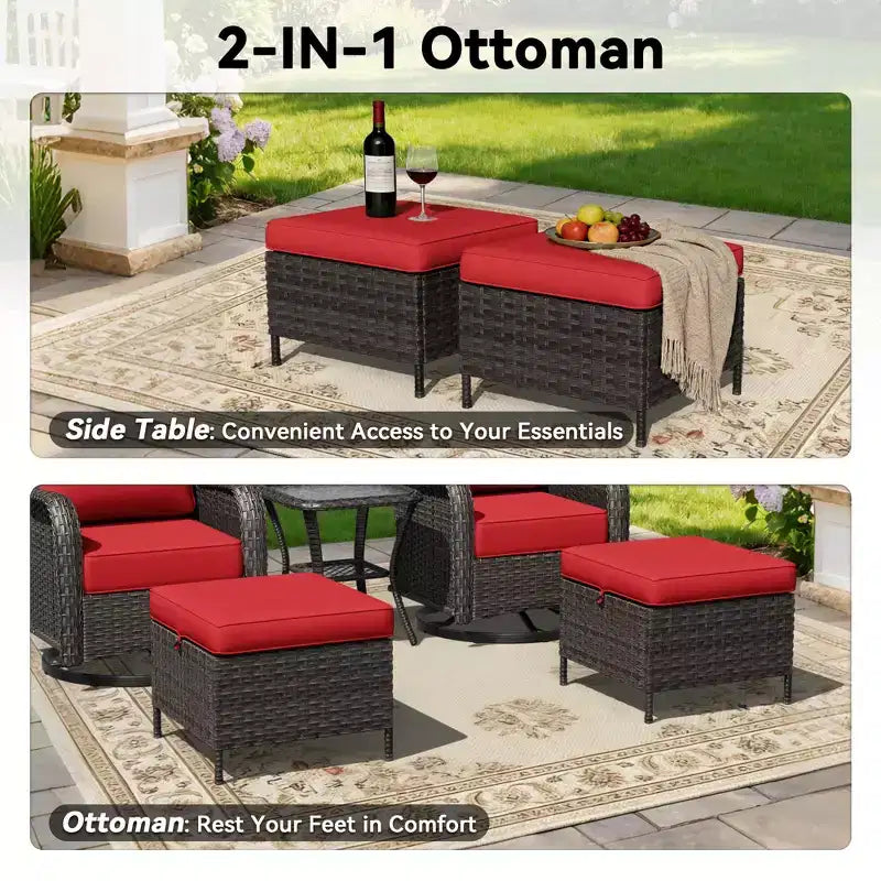 Ensemble de fauteuils à bascule d'extérieur UPTIOT avec ottoman convertible et table d'appoint pour la détente sur le patio