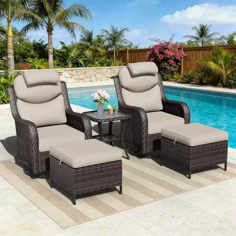 Ensemble de fauteuils à bascule d'extérieur UPTIOT avec ottoman convertible et table d'appoint pour la détente sur le patio