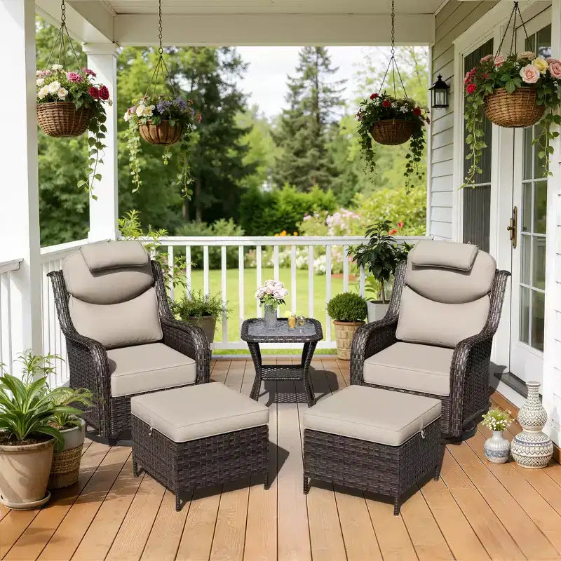 Ensemble de fauteuils à bascule d'extérieur UPTIOT avec ottoman convertible et table d'appoint pour la détente sur le patio