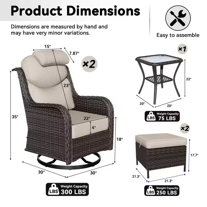 Ensemble de fauteuils à bascule d'extérieur UPTIOT avec ottoman convertible et table d'appoint pour la détente sur le patio