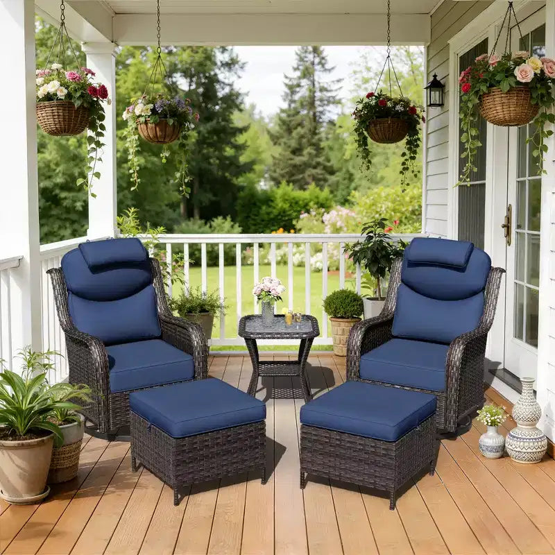 Ensemble de fauteuils à bascule d'extérieur UPTIOT avec ottoman convertible et table d'appoint pour la détente sur le patio