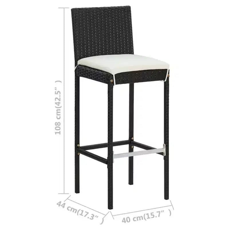 vidaXL Ensemble de bar de jardin noir Rotin PE, acier poudré, polyester