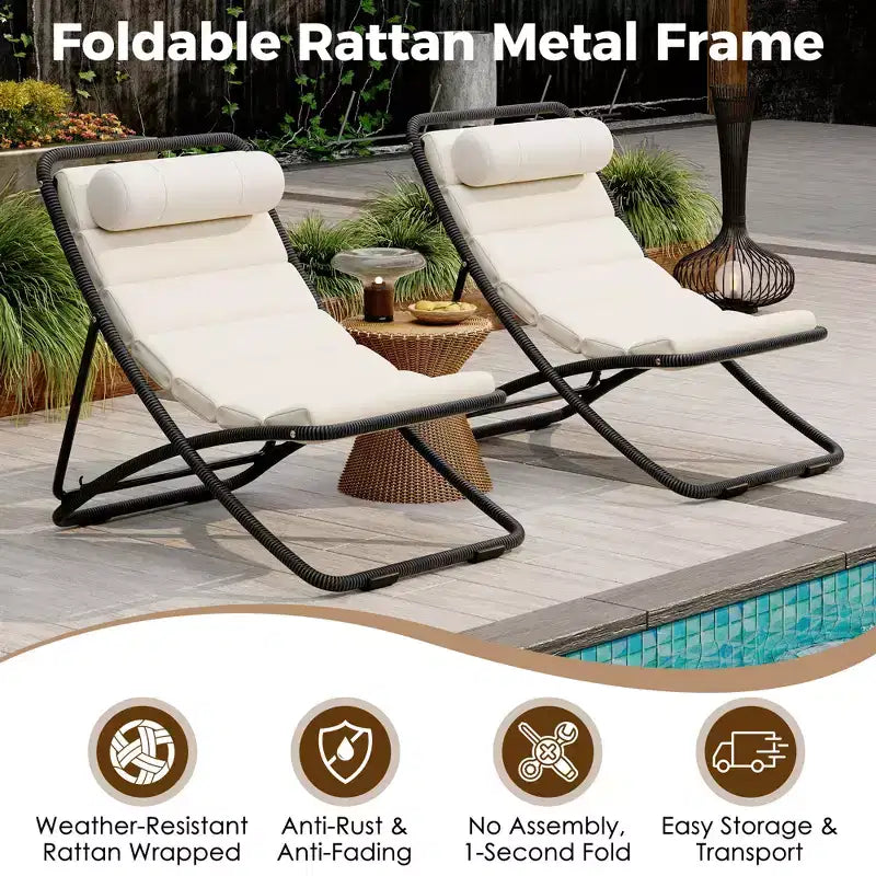 Polibi Ensemble de 2 chaises longues de jardin en rotin avec dossier inclinable et appuie-tête réglables