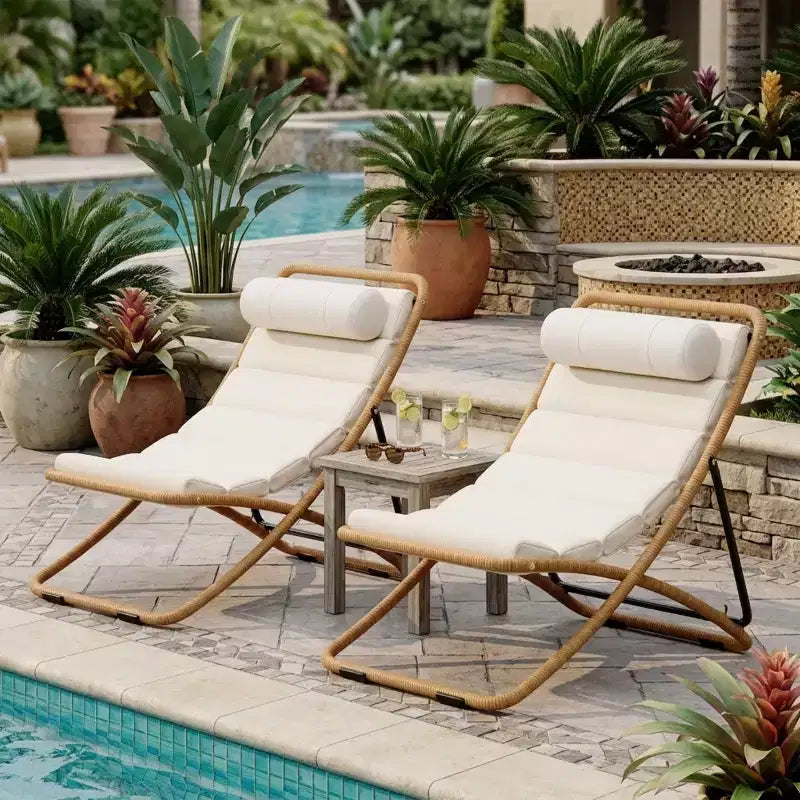 Polibi Ensemble de 2 chaises longues de jardin en rotin avec dossier inclinable et appuie-tête réglables