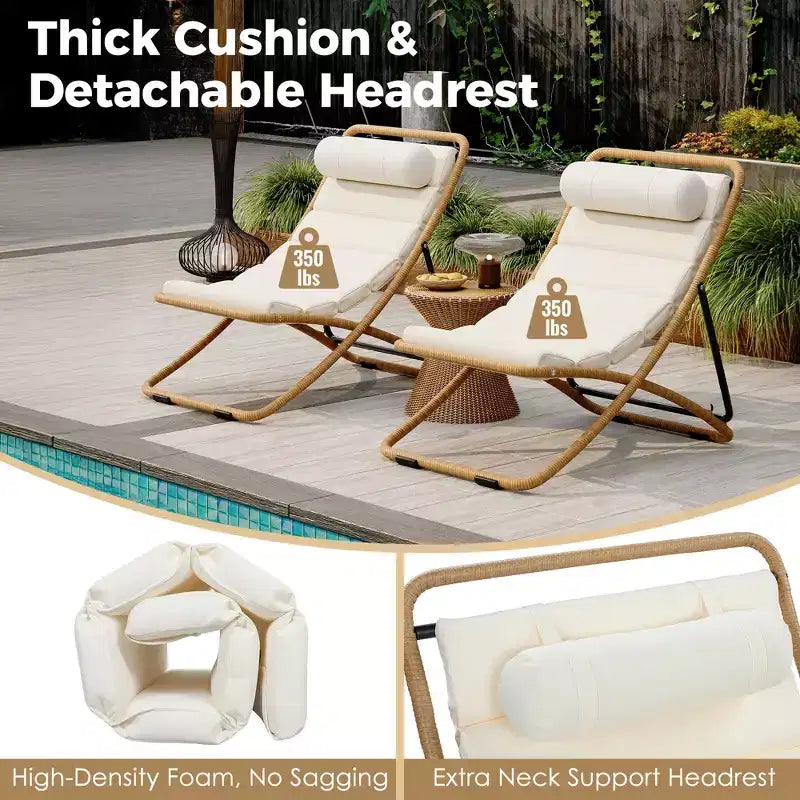 Polibi Ensemble de 2 chaises longues de jardin en rotin avec dossier inclinable et appuie-tête réglables
