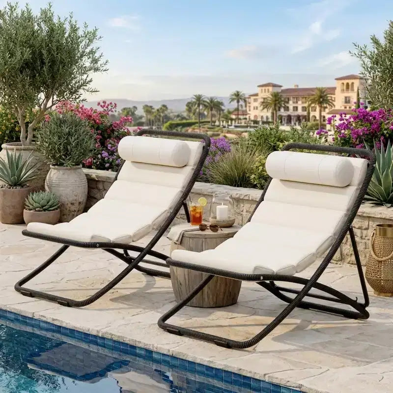 Polibi Ensemble de 2 chaises longues de jardin en rotin avec dossier inclinable et appuie-tête réglables