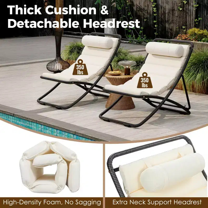 Polibi Ensemble de 2 chaises longues de jardin en rotin avec dossier inclinable et appuie-tête réglables