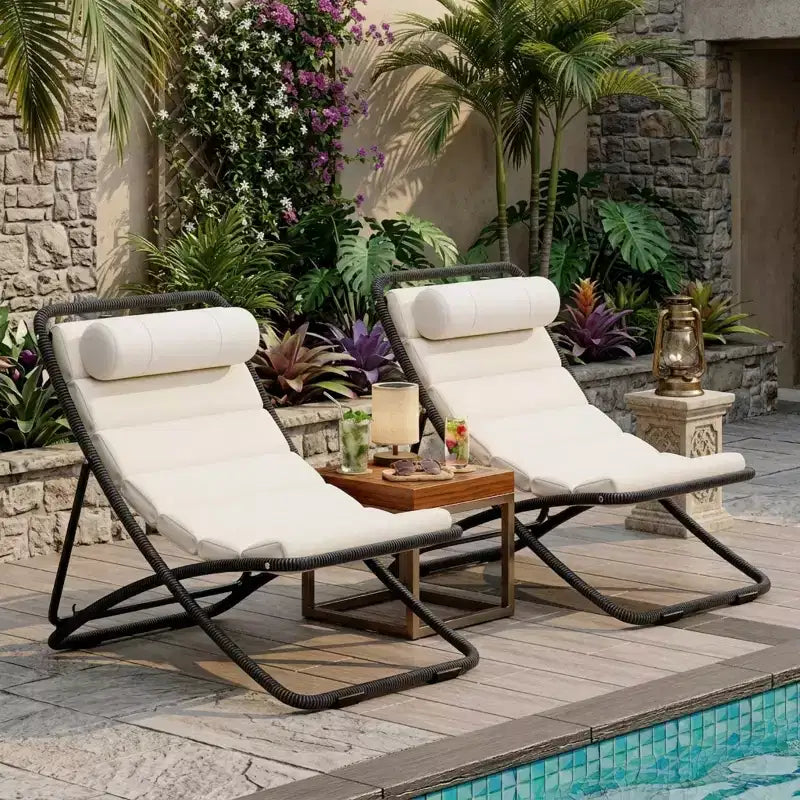 Polibi 2-Piece Outdoor Rattan Lounge Chair Set with Adjustable Recline & Headrest