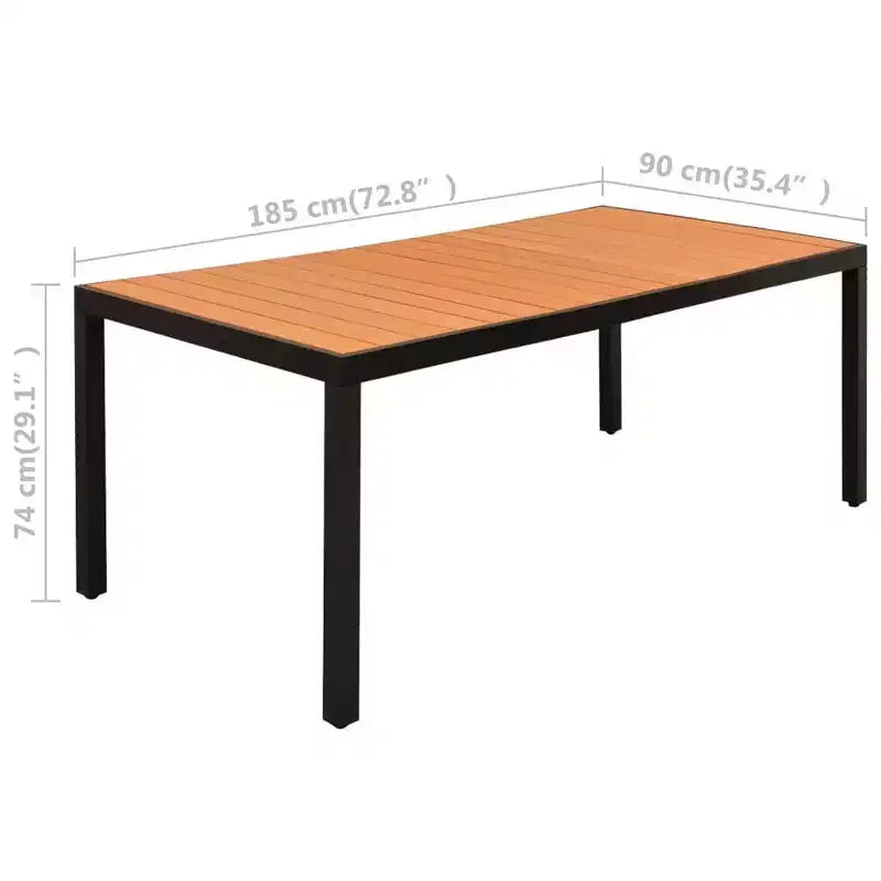 vidaXL Ensemble de salle à manger noir et marron, cadre en aluminium, résine tressée, grand format WPC