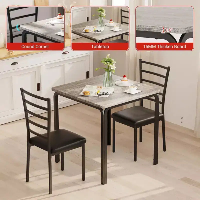Ensemble de salle à manger carré 2 pièces peu encombrant pour 2 personnes, table et chaises compactes pour cuisine, appartement, coin petit-déjeuner et petits espaces de salle à manger, 73,9x73,9x76,2 cm
