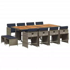 vidaXL Patio Dining Set Set of 12 Gray PE rattan 13 Piece Set Foldable