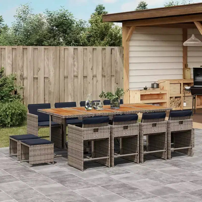 vidaXL Mobilier de salle à manger d'extérieur 12 pièces gris résine tressée 13 pièces pliable