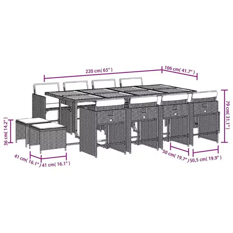 vidaXL Mobilier de salle à manger d'extérieur 12 pièces gris résine tressée 13 pièces pliable