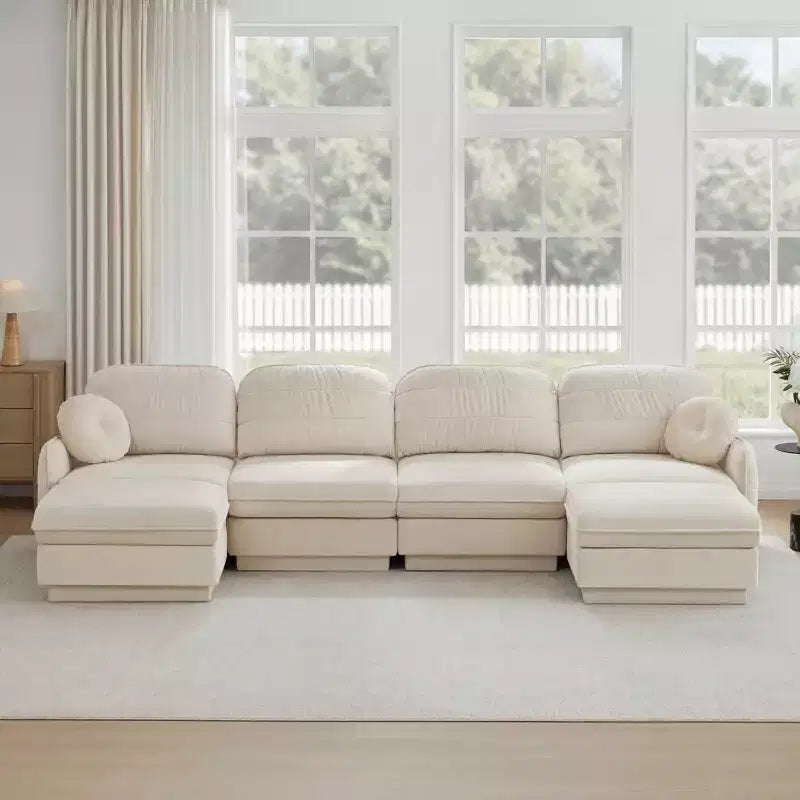 Canapé sectionnel GDFStudio Pooja Modern 137 six pièces en bois avec revêtement en chenille et deux oreillers