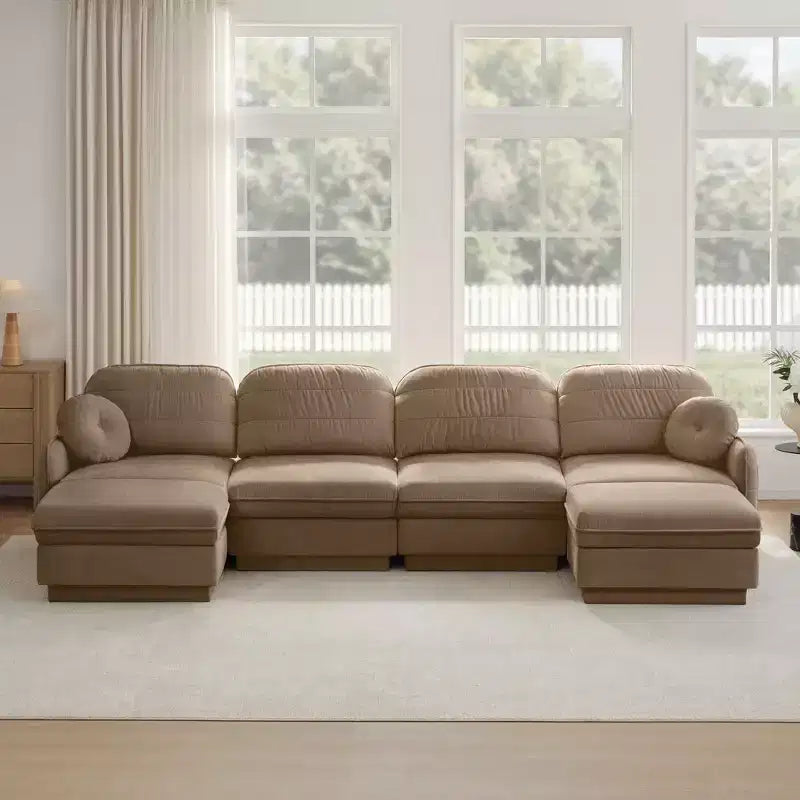 Canapé sectionnel GDFStudio Pooja Modern 137 six pièces en bois avec revêtement en chenille et deux oreillers