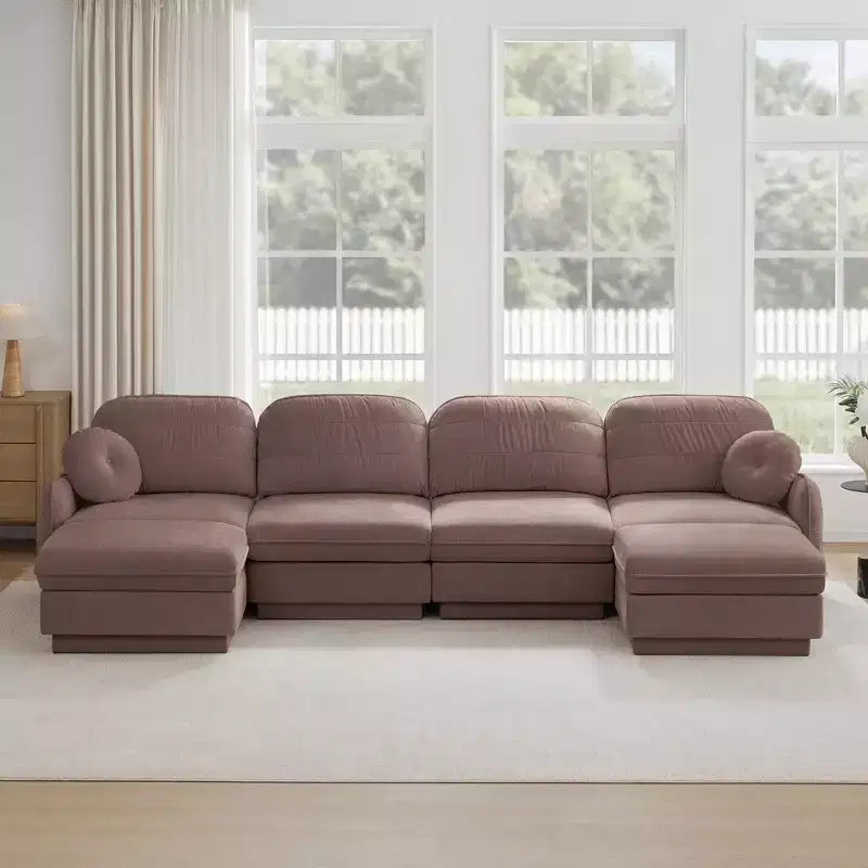 Canapé sectionnel GDFStudio Pooja Modern 137 six pièces en bois avec revêtement en chenille et deux oreillers