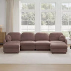 Canapé sectionnel GDFStudio Pooja Modern 137 six pièces en bois avec revêtement en chenille et deux oreillers