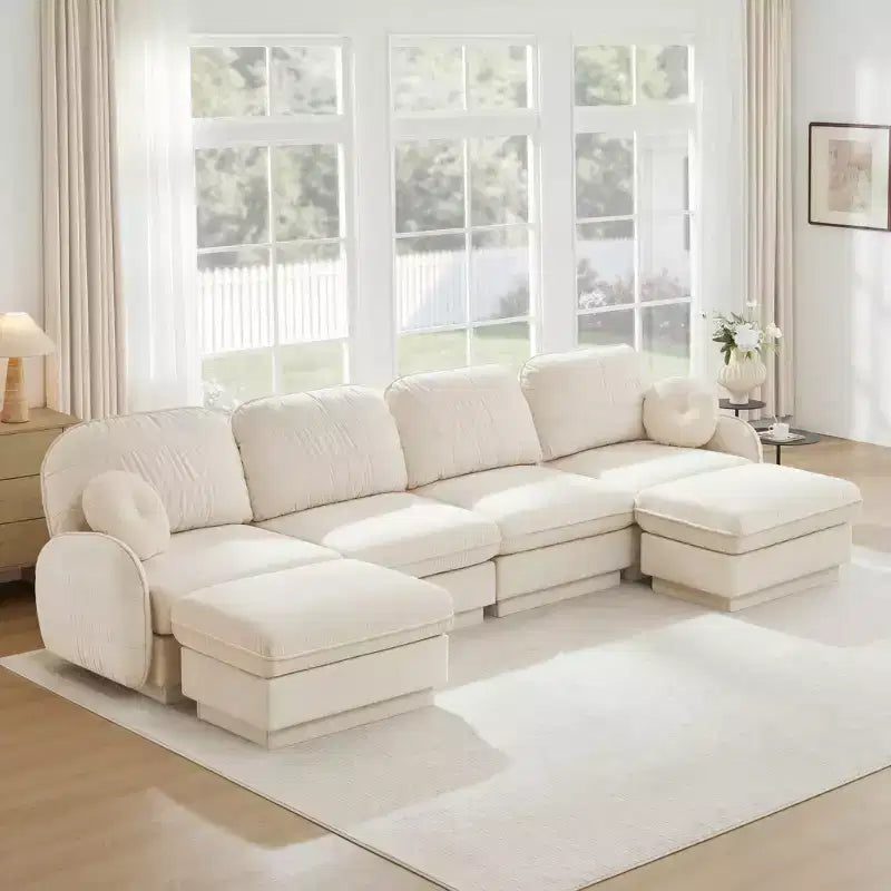 GDFStudio Pooja Modern 137 6 Piece Wooden Chenille Upholstered Sectional Sofa with 2 Pillows