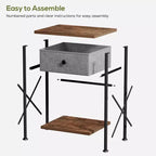 Ensemble 3 pièces VECELO : lit rembourré et tables de chevet, cadre de lit en tissu beige clair avec 2 tables de chevet de rangement