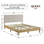 Ensemble 3 pièces VECELO : lit rembourré et tables de chevet, cadre de lit en tissu beige clair avec 2 tables de chevet de rangement