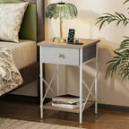 Ensemble 3 pièces VECELO : lit rembourré et tables de chevet, cadre de lit en tissu beige clair avec 2 tables de chevet de rangement
