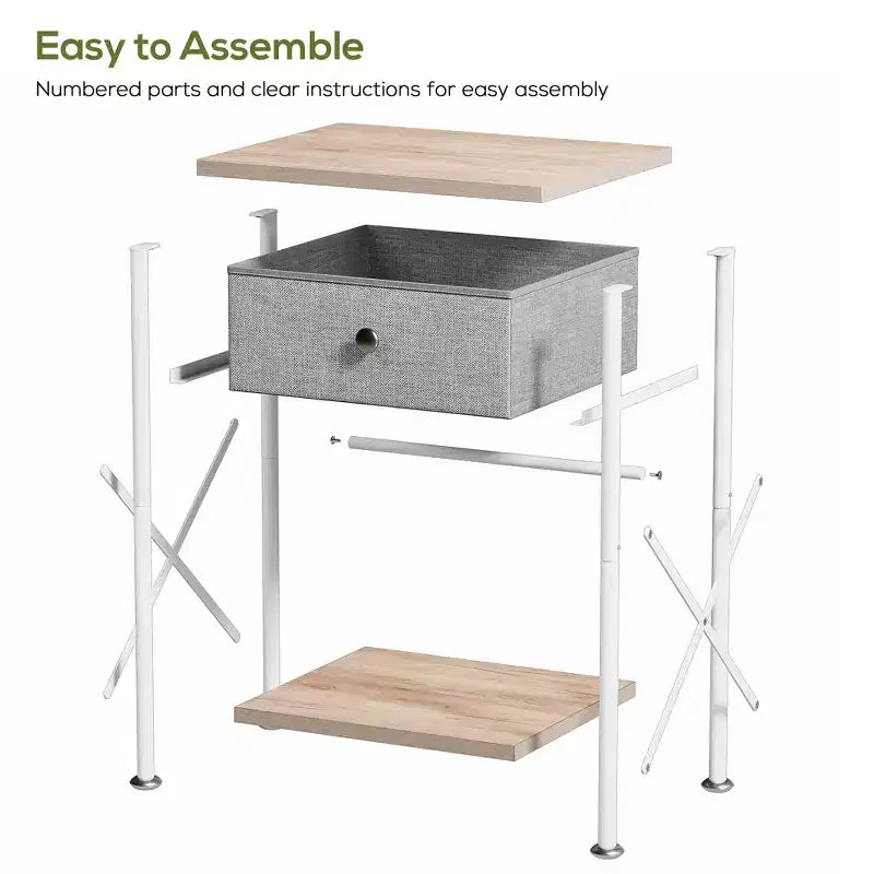 Ensemble 3 pièces VECELO : lit rembourré et tables de chevet, cadre de lit en tissu beige clair avec 2 tables de chevet de rangement