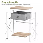 Ensemble 3 pièces VECELO : lit rembourré et tables de chevet, cadre de lit en tissu beige clair avec 2 tables de chevet de rangement
