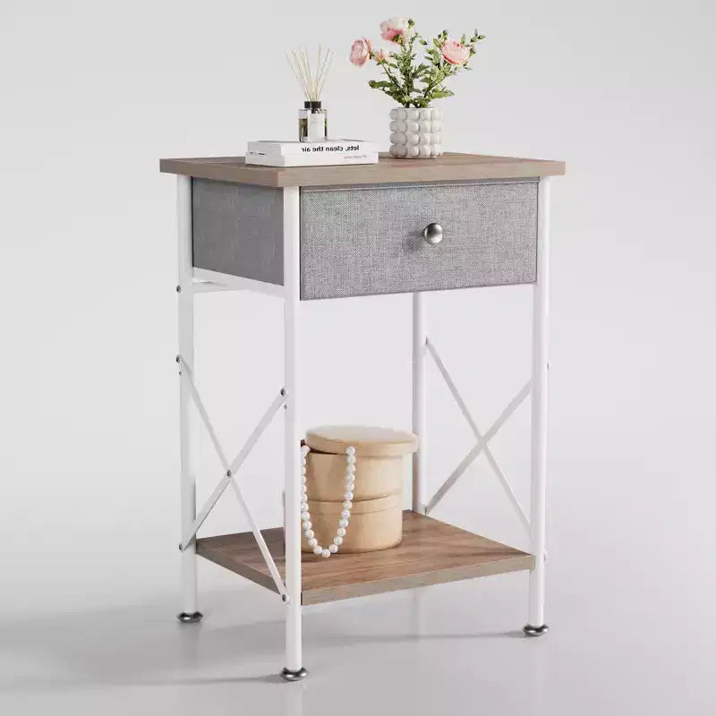 Ensemble 3 pièces VECELO : lit rembourré et tables de chevet, cadre de lit en tissu beige clair avec 2 tables de chevet de rangement