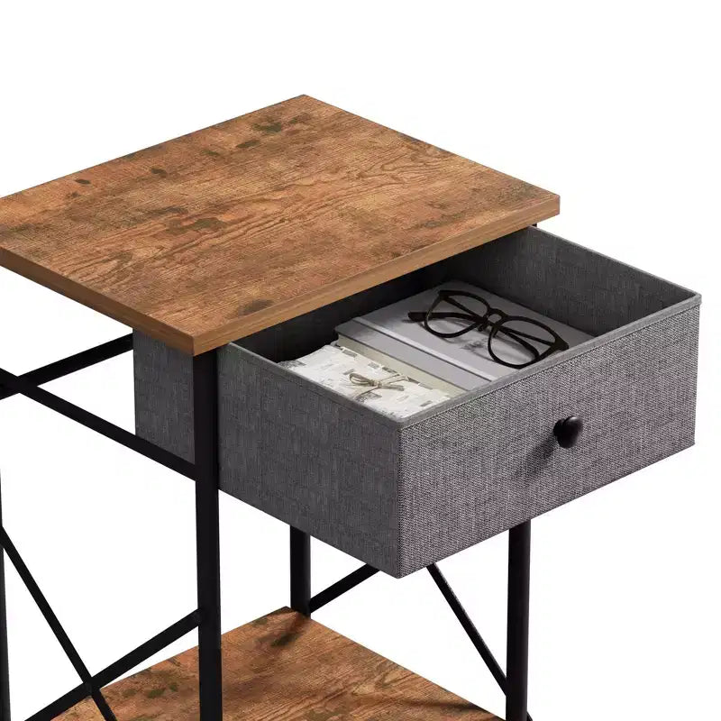 Ensemble 3 pièces VECELO : lit rembourré et tables de chevet, cadre de lit en tissu beige clair avec 2 tables de chevet de rangement