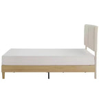 Ensemble 3 pièces VECELO : lit rembourré et tables de chevet, cadre de lit en tissu beige clair avec 2 tables de chevet de rangement
