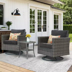 Ensemble de patio 3 pièces HOMLUX : Fauteuils pivotants à bascule et table d'appoint en osier toutes saisons