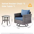 Ensemble de patio 3 pièces HOMLUX : Fauteuils pivotants à bascule et table d'appoint en osier toutes saisons
