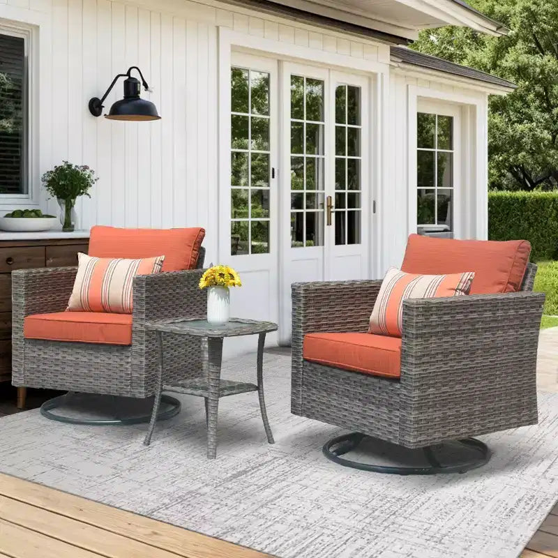 Ensemble de patio 3 pièces HOMLUX : Fauteuils pivotants à bascule et table d'appoint en osier toutes saisons