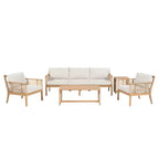 Ensemble de canapé d'extérieur 5 pièces, salon de jardin en bois d'acacia avec canapé 3 places, 2 fauteuils et 2 tables basses pour jardin, bord de piscine-Panipeachy