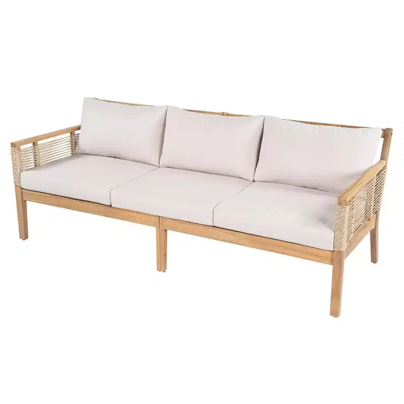 Ensemble de canapé d'extérieur 5 pièces, salon de jardin en bois d'acacia avec canapé 3 places, 2 fauteuils et 2 tables basses pour jardin, bord de piscine-Panipeachy