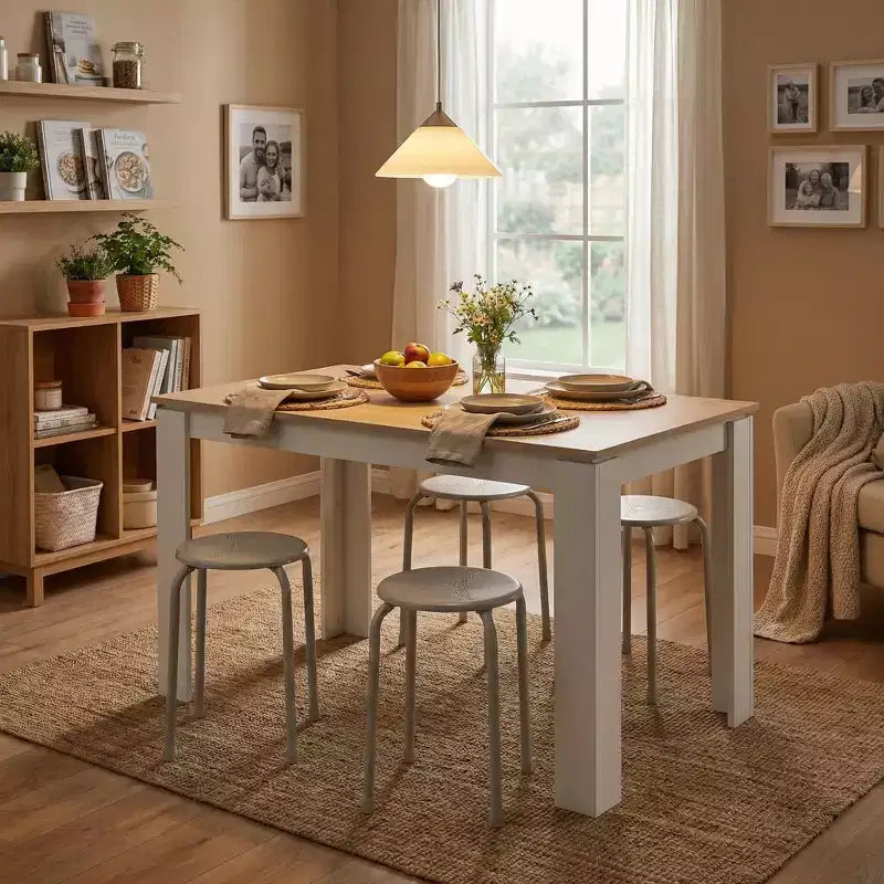 FurnitureR Dining Table Set for 4, Modern Kitchen Table with 4 Metal Stools, Space Saving Dining Set for Kitchen Dining Room Apartment