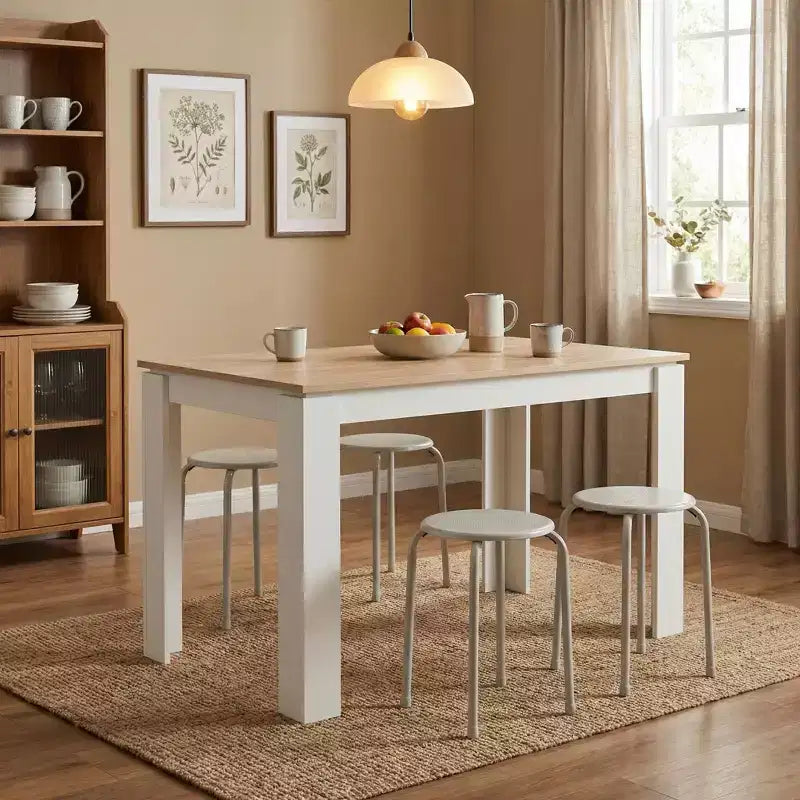 Ensemble Table et Chaises de Salle à Manger FurnitureR pour 4 Personnes, Table de Cuisine Moderne avec 4 Tabourets en Métal, Ensemble de Salle à Manger Peu Encombrant pour Cuisine, Salle à Manger, Appartement