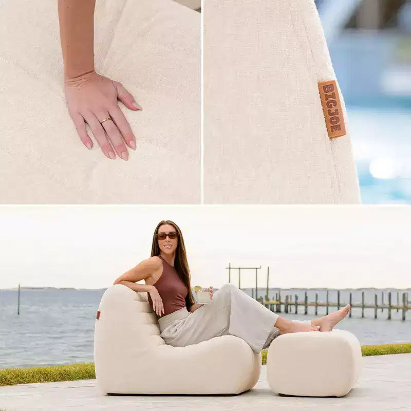 Ensemble de mobilier de jardin d'extérieur Big Joe Solvana, tissu de performance en lin résistant aux intempéries, fauteuil principal, crème ensoleillée
