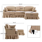 Canapé sectionnel GDFStudio Hiroto moderne 4 pièces en bois et tissu chenille avec jupe plissée amovible à volants et accoudoirs évasés